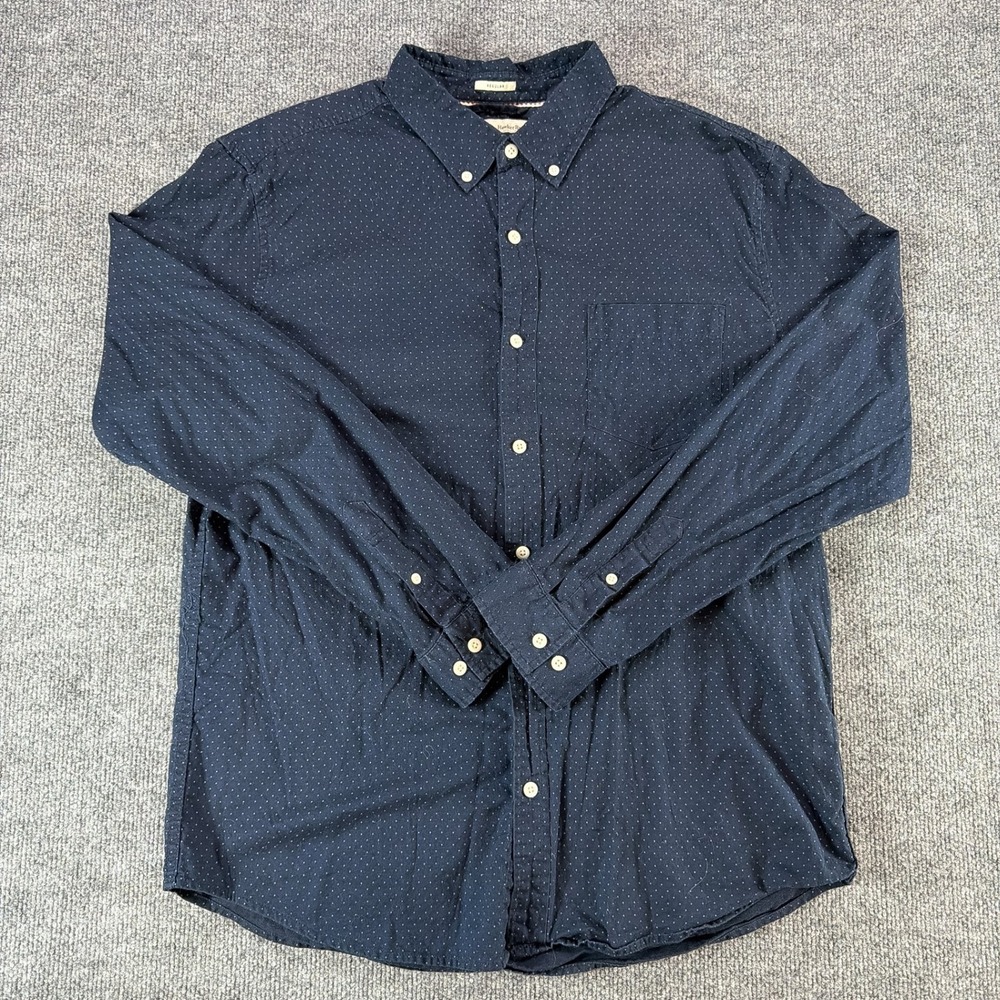Hawker Rye Mens Navy Blue Polka Dot Long Sleeve Button Down Shirt Large Regular